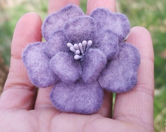 barrette aubépine mauve, fleur violet-mauve, fleur en laine, barrette fée, barrette féerique, cottagecore/ fairycore