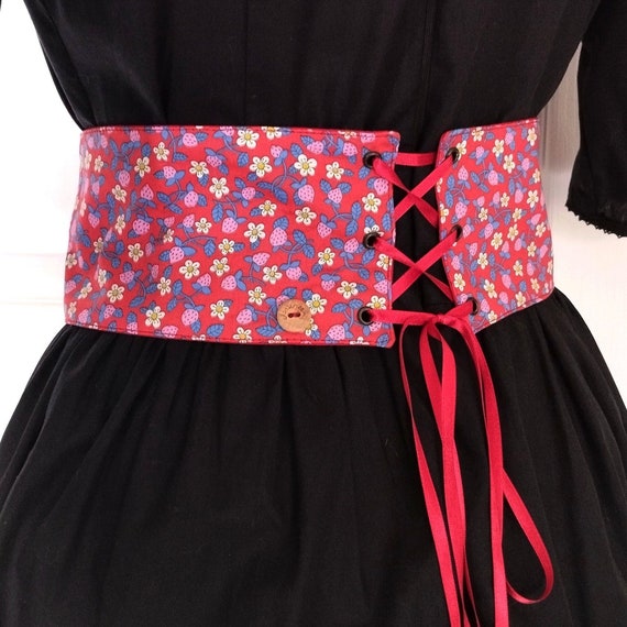 New-style French Retro Multi-layered Floral Vine Pattern waist tied belt Ash & Rose Anabel Belt - Embroidered Burgundy and Blue  main image 2