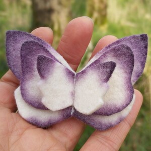 purple and white butterfly brooch, brooch wool felt, natural dye, fairy accessory, fairy core, fairy hairstyle accessories, fairy gifts