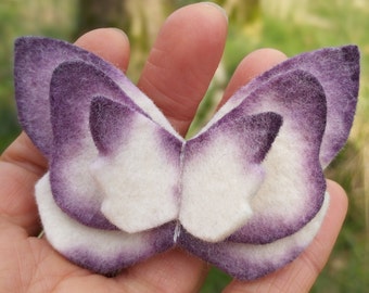 purple and white butterfly brooch, brooch wool felt, natural dye, fairy accessory, fairy core, fairy hairstyle accessories, fairy gifts