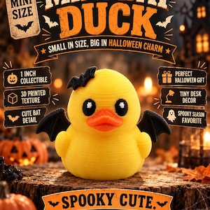 Mini Bat Duck Figurine, 1 Inch 3D Printed Halloween Duck, Cute Spooky Collectible, Bat Wing Desk Decor, Bat Lover Gift