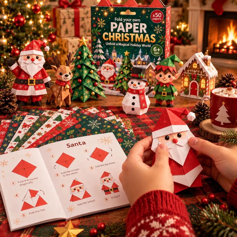 Paper Tree Origami 3D Christmas Paper Craft Kit, DIY Origami Christmas Material Kit ...