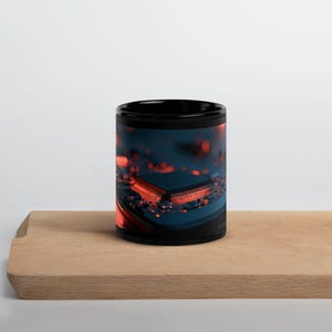 Red Circuit Board Coffee Mug, Glowing Microchip Tech Art Wrap, 11oz or 15oz Black Ceramic Mug, Gift for Engineer or Programmer