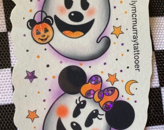 Glitter Mickey and Minnie ghost weather proof stickers
