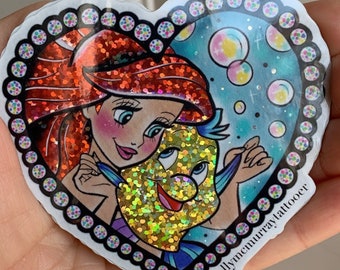 Glitter Ariel and Flounder Weather Proof sticker