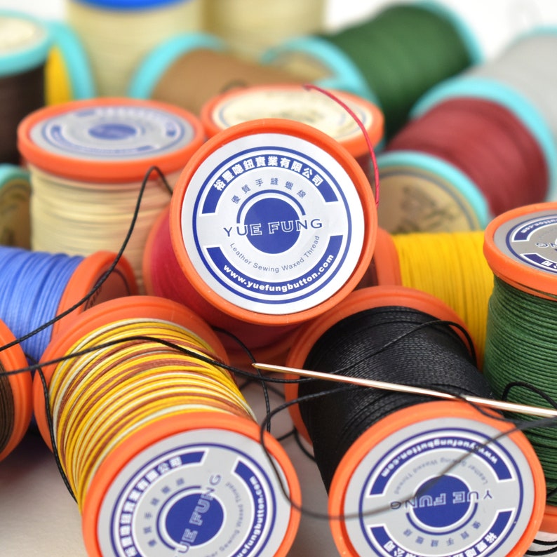25g Linen Thread for hand leather sewing, 0.65mm diameter, thickest in range, Yue Fung Button, lightly waxed, whole spool image 1