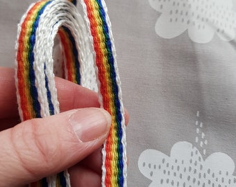 linen sewing tape, rainbow pattern, for bookbinding, sewing, trimming and more, width 1cm/1.4cm, sold by half meter