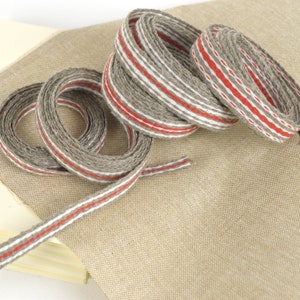 Nastro da cucito in lino per rilegatura di libri e tutti i tipi di altri lavori artigianali, 0,9 cm - 1,8 cm, strisce grigio-bianco-rosso, venduto a mezzo metro