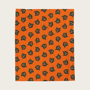 Vintage Halloween Blanket | Black Cat Pattern Velveteen Plush Throw
