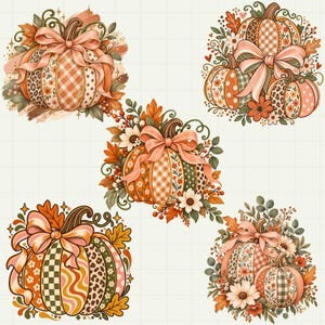 Zucca patchwork PNG, design autunnale preppy con zucca, carino download digitale autunnale, design per sublimazione del Ringraziamento con campo di zucche per lei