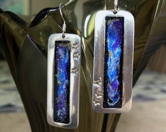 Fine Silver earrings Resin earrings .999 Fine Silver Recycled Silver Contemporary Dangle Long earrings