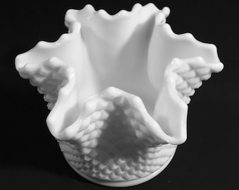 Westmoreland FlutedCrimped Hobnail Milk Glass-6 Fluted Rose Bowl Free shipping!!!!
