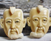 Vintage JAPANESE Jurōjin Gods of Fortune TOSHIKANE Sterling Silver Porcelain Cuff Links Mid Century Asian Jewelry Accessories Cufflinks