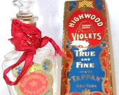 VICTORIAN Antique 1800s Tappan Highwood Violets New York CRYSTAL Glass Perfume Bottle Silk Ribbon Presentation Box Belle Epoch Gilded Age