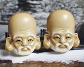 Vintage JAPANESE Lucky 7 Seven FUKUROKUJU Gods of Fortune TOSHIKANE Sterling Silver Porcelain Cuff Links Mid Century Asian Jewelry Cufflinks