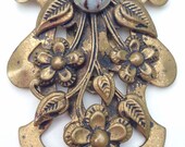 DECO 1930s Antique Brass Faux Turquoise Cab NOUVEAU Floral Repousse Dress Fur Clip Patented by WALLER Victorian Edwardian Downton Abbey