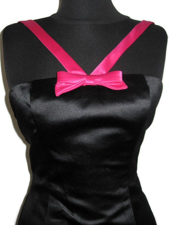 Vintage 1980s Gunne Sax Black Hot Pin Satin Bow Ru