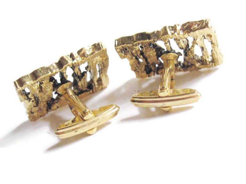 MODERNIST Vintage Gold ABSTRACT Large Rectangular Lattice BRUTALIST Swivel Cufflinks Minimalist Cuff Links Mid Century Fashion Accessory