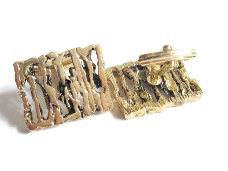 MODERNIST Vintage Gold ABSTRACT Large Rectangular Lattice BRUTALIST Swivel Cufflinks Minimalist Cuff Links Mid Century Fashion Accessory