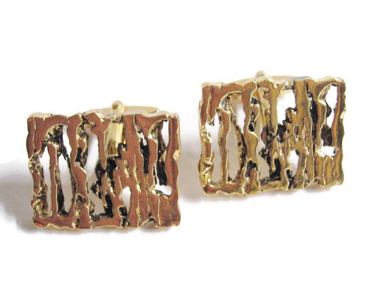 MODERNIST Vintage Gold ABSTRACT Large Rectangular Lattice BRUTALIST Swivel Cufflinks Minimalist Cuff Links Mid Century Fashion Accessory