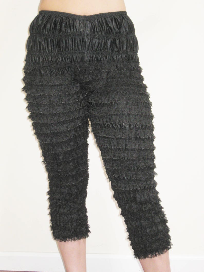 VINTAGE Black Ruffle Lace CAPRI PETTIPANTS Leggings Lingerie Pantaloons Bloomers SM Burlesque Victorian Pin Up Can Can Sissy Cosplay Dance