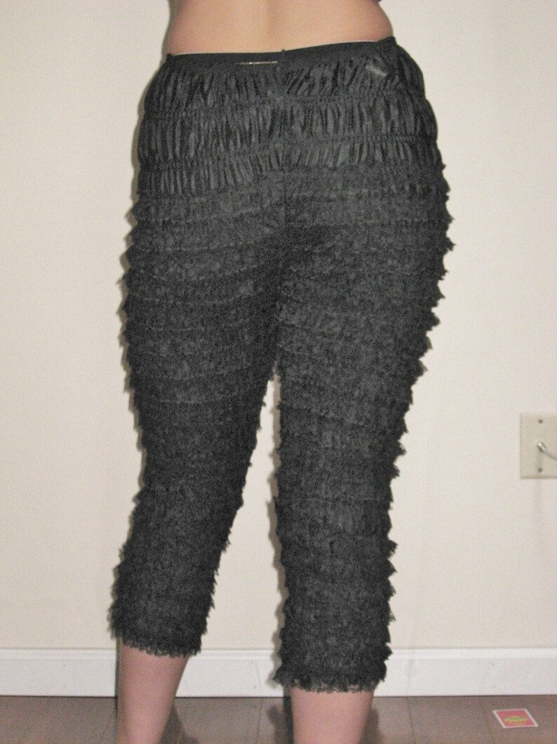 VINTAGE Black Ruffle Lace CAPRI PETTIPANTS Leggings Lingerie Pantaloons Bloomers SM Burlesque Victorian Pin Up Can Can Sissy Cosplay Dance