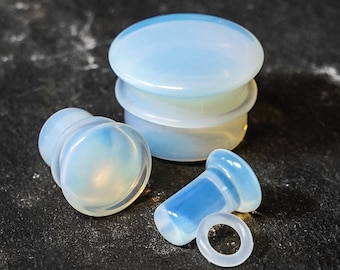 Opalite Single Flare Glass Plug / Gauge - Single Flare Plugs / Gauges in 3mm (0.12"), 12mm (1/2"), 25mm (1")