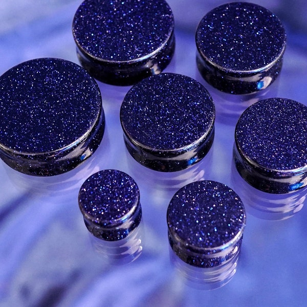 Blue Goldstone / Plug / Gauge - Double Flare Glass Ear Plugs / Gauges in 10mm (00g), 20mm (13/16th), 30mm (1.18)