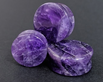 Amethyst Plug / Gauge - Double Flare Stone Ear Plugs / Gauge in 4mm (6g) - 40mm (1 9/16")