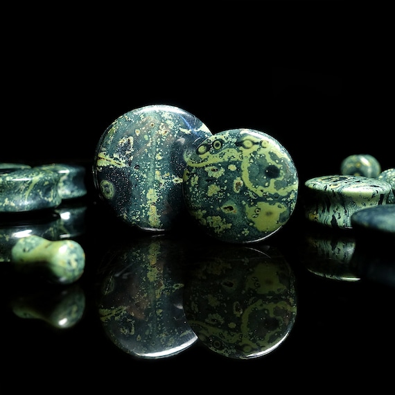 Multiple Sizes Available Green Jasper Natural Stone Double Flared Ear Gauge Plug DavanaBody Multiple Sizes Available Green Jasper Natural Stone Double Flared Ear Gauge Plug DavanaBody