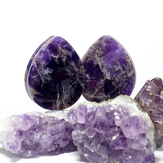 Teardrop Amethyst Plug Gauge Double Flare Stone Ear Plugs
