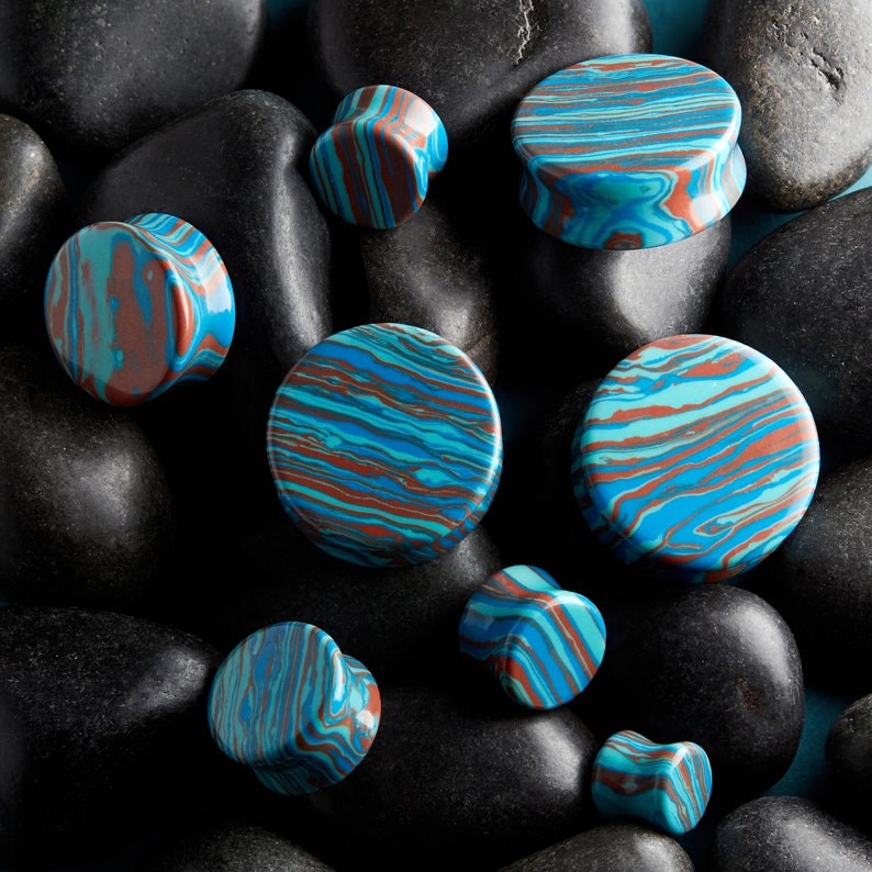 Cool Red & Blue Turquoise Stone Plug / Gauge
