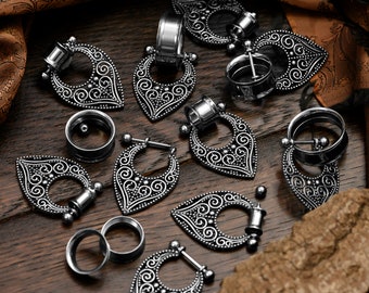 Filigree Silver Dangle Plug / Tunnel / Gauge - Metal Ear Plugs in 6mm (2g) - 24mm (15/16") Gauge Sizes