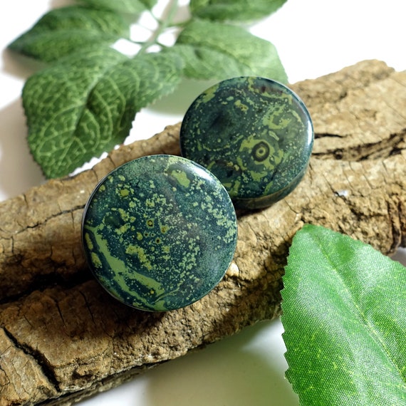 Multiple Sizes Available Green Jasper Natural Stone Double Flared Ear Gauge Plug DavanaBody Multiple Sizes Available Green Jasper Natural Stone Double Flared Ear Gauge Plug DavanaBody