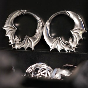 Silver Bat Ear Weights (Pair) - Hanging Bat Earrings for Stretched Ears