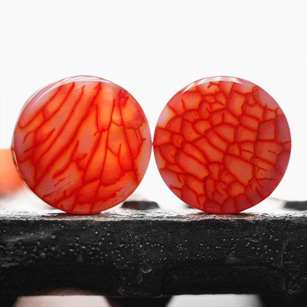 Dragon Vein Agate Plug / Gauge - Double Flare Stone Ear Plugs / Gauge in 6mm (2g) - 30mm (1.18")