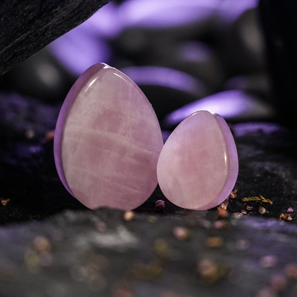 Teardrop Rose Quartz Plug / Gauge - Double Flare Stone Ear Plugs / Gauges in 10mm (00g) - 50mm (1 3/16")