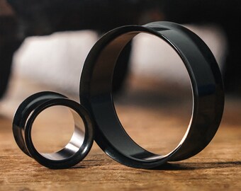 Black Steel Double Flared Tunnel / Plug / Gauge - Metal Ear Plugs in 3mm (14G) - 50mm (2 1/18") Gauge Sizes