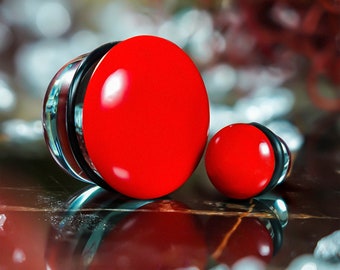 Clear & Red Single Flare Glass Plug / Gauge - Single Flare Plugs / Gauges in 2mm (12g) - 24mm (15/16")