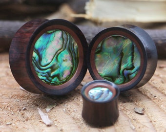 Saba & Abalone Plug / Jauge - Bouchons d'oreilles / Jauges en bois double flare en 10 mm (00 g) - 50 mm (2")