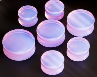 Glass Pink Lavender Opalite Plug / Gauge - Double Flare Glass Ear Plugs / Gauge in 6mm (2g) - 30mm (1.18")