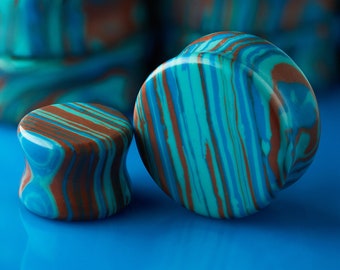 Red & Blue Turquoise Stone Plug / Gauge - Double Flared Synthetic Stone Plugs in 8mm (0g) - 30mm (1.18")