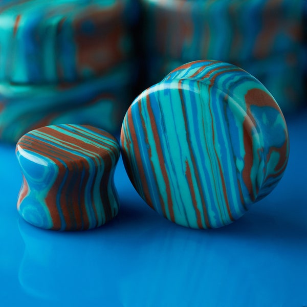 Red & Blue Turquoise Stone Plug / Gauge - Double Flared Synthetic Stone Plugs in 8mm (0g) - 30mm (1.18")