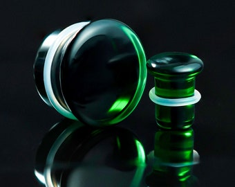 Green Single Flare Glass Plug / Gauge - Single Flare Plugs / Gauges in 3mm (0.12"), 12mm (1/2"), 24mm (15/16")