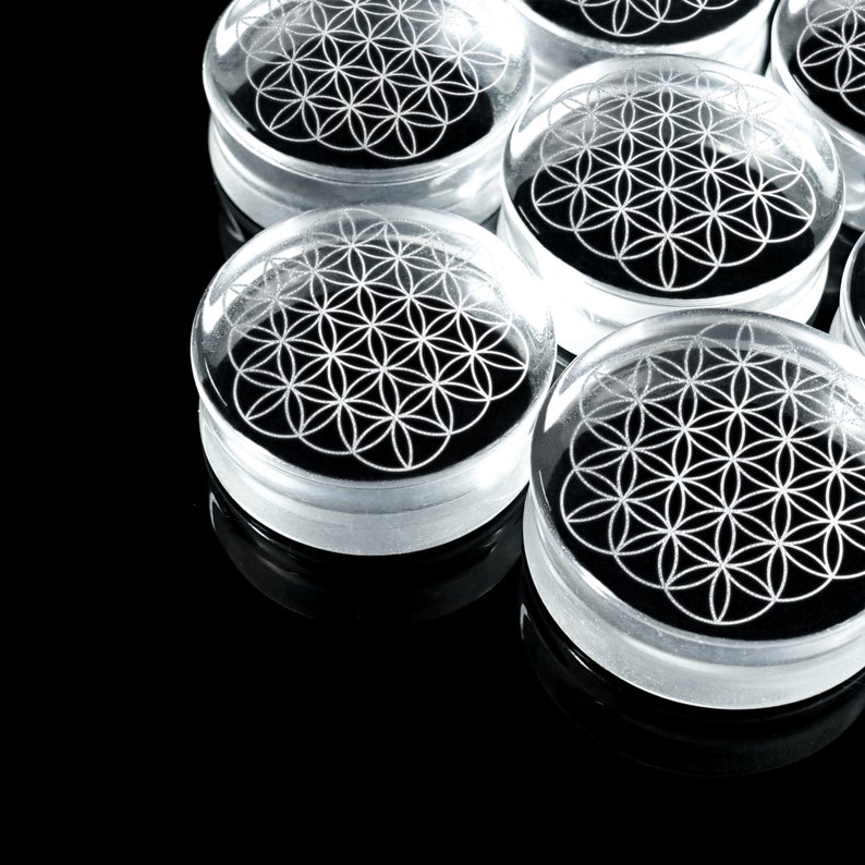 Flower of Life Plug / Gauge Clear Glass Flat Faced Double Etsy