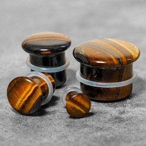 Tiger Eye Single Flare Stone Plug / Gauge - Single Flare Plugs / Gauges in 3mm (0.12"), 12mm (1/2"), 20mm (13/16")