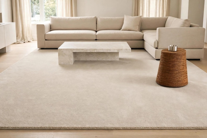 Beige Tufted Area Rug, Solid Cream Neutral Rug, Minimalist Modern ...