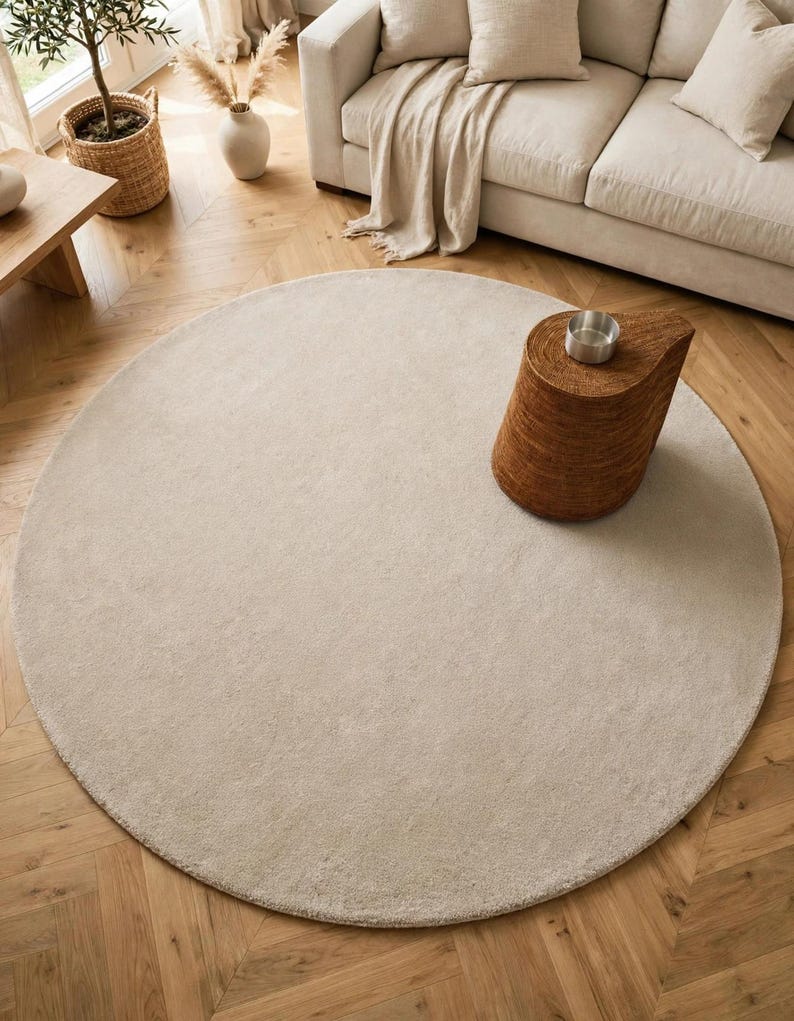 Beige Tufted Area Rug, Solid Cream Neutral Rug, Minimalist Modern ...
