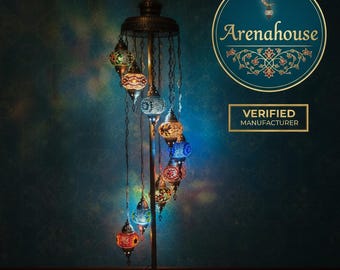 Turkish Mosaic Floor Lamp – 9 Globe, 74 Inch Colorful Moroccan Boho Lighting