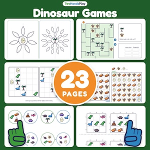 Laberintos de dinosaurios Vol. 4, 12 juegos mentales imprimibles para niños y familia, juego de memoria de manos, unir parejas, PDF
